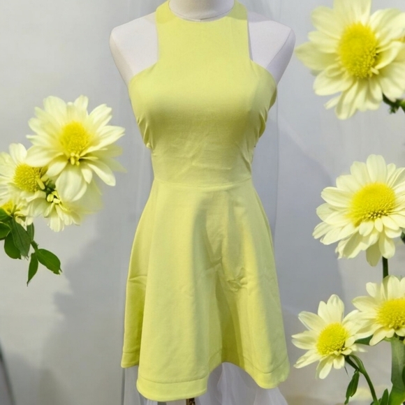 Elizabeth & James Darrien Dress | Halter Circle Skirt Zip Cutout Yellow 2 NWOT - Picture 3 of 10